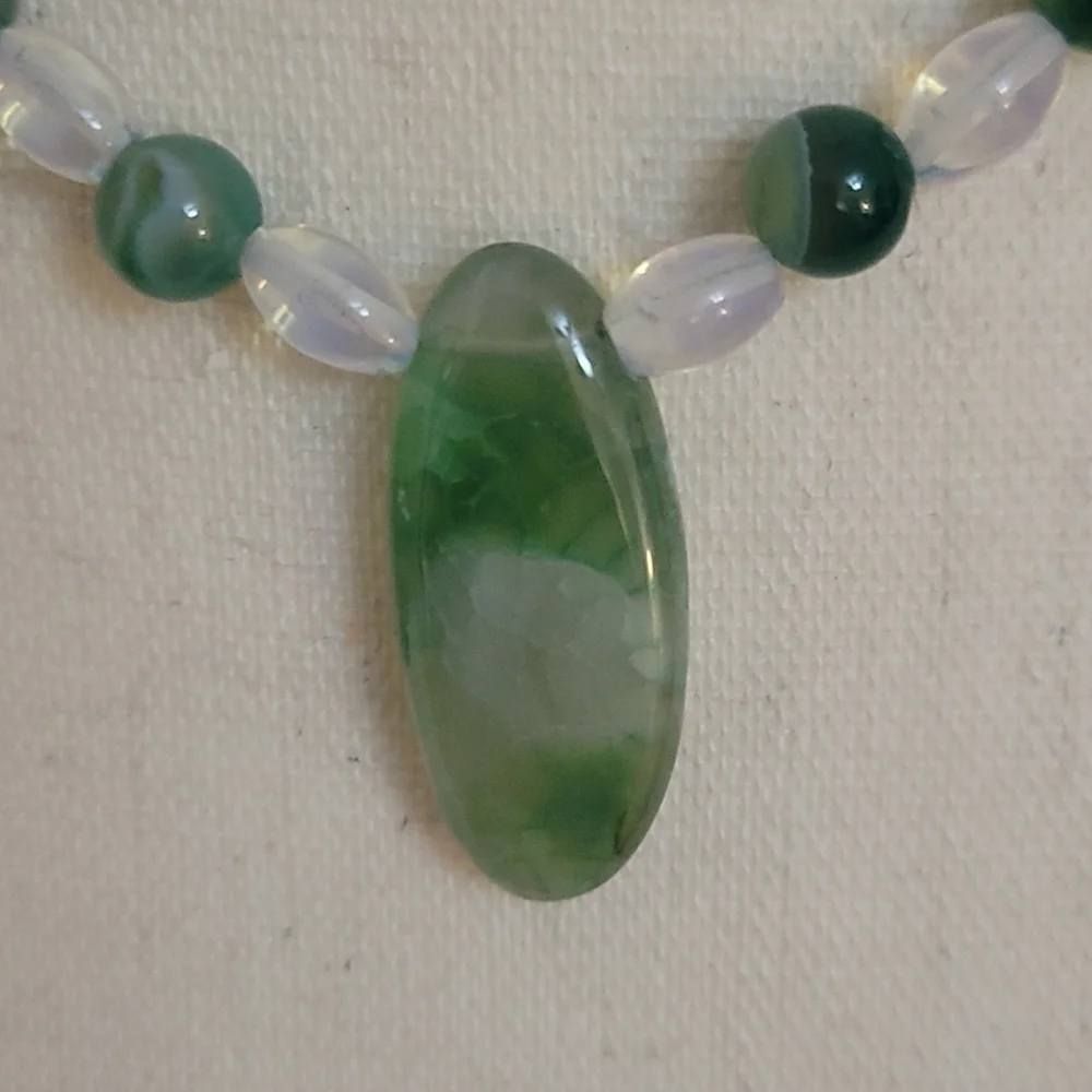 HANDMADE Opalite Aventurine Agate Focal Pendant Beaded Collar Necklace - Picture 3 of 6